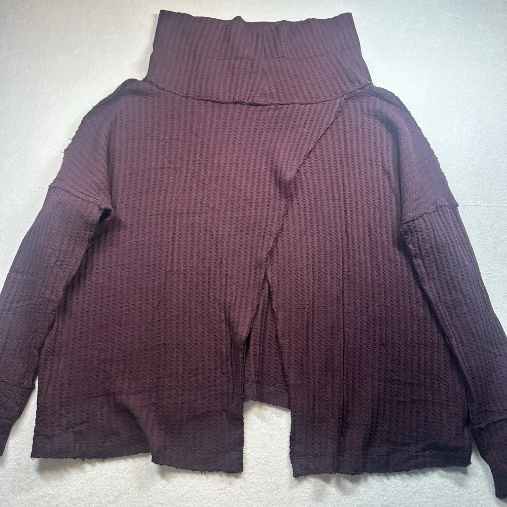 NWT Free People Juicy‎ Thermal Cowl Neck Top Burgundy Long Sleeve Boho Women's M